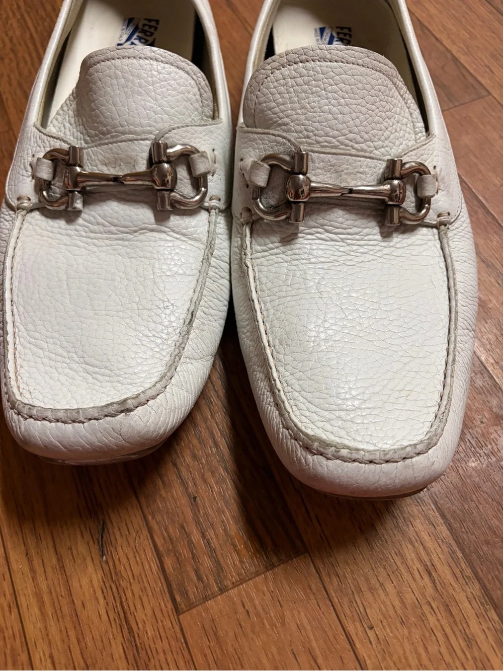Salvatore Ferragamo White Leather Bit Loafers
